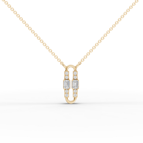 Lab Grown Diamond Emerald Cut Link Jewelry Set with Paperclip Pendant Necklace Drop Earrings and Open Ring