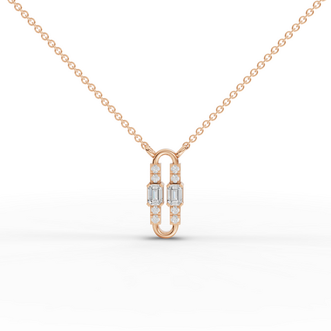 Lab Grown Diamond Emerald Cut Link Jewelry Set with Paperclip Pendant Necklace Drop Earrings and Open Ring
