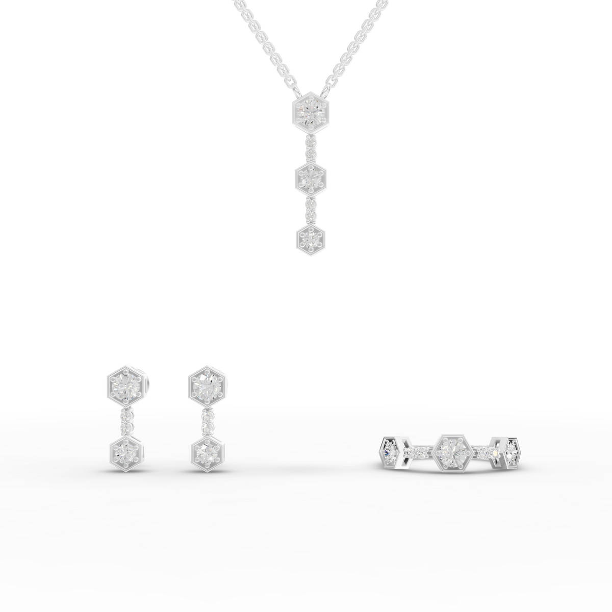 1.67 Ct Hexagon Geometric Drop Lab Diamond Jewelry Set