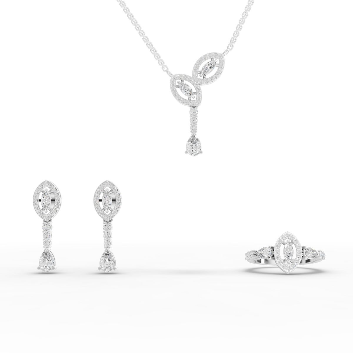 3.00 Ct Marquise Halo Pear Drop Lab Diamond Jewelry Set