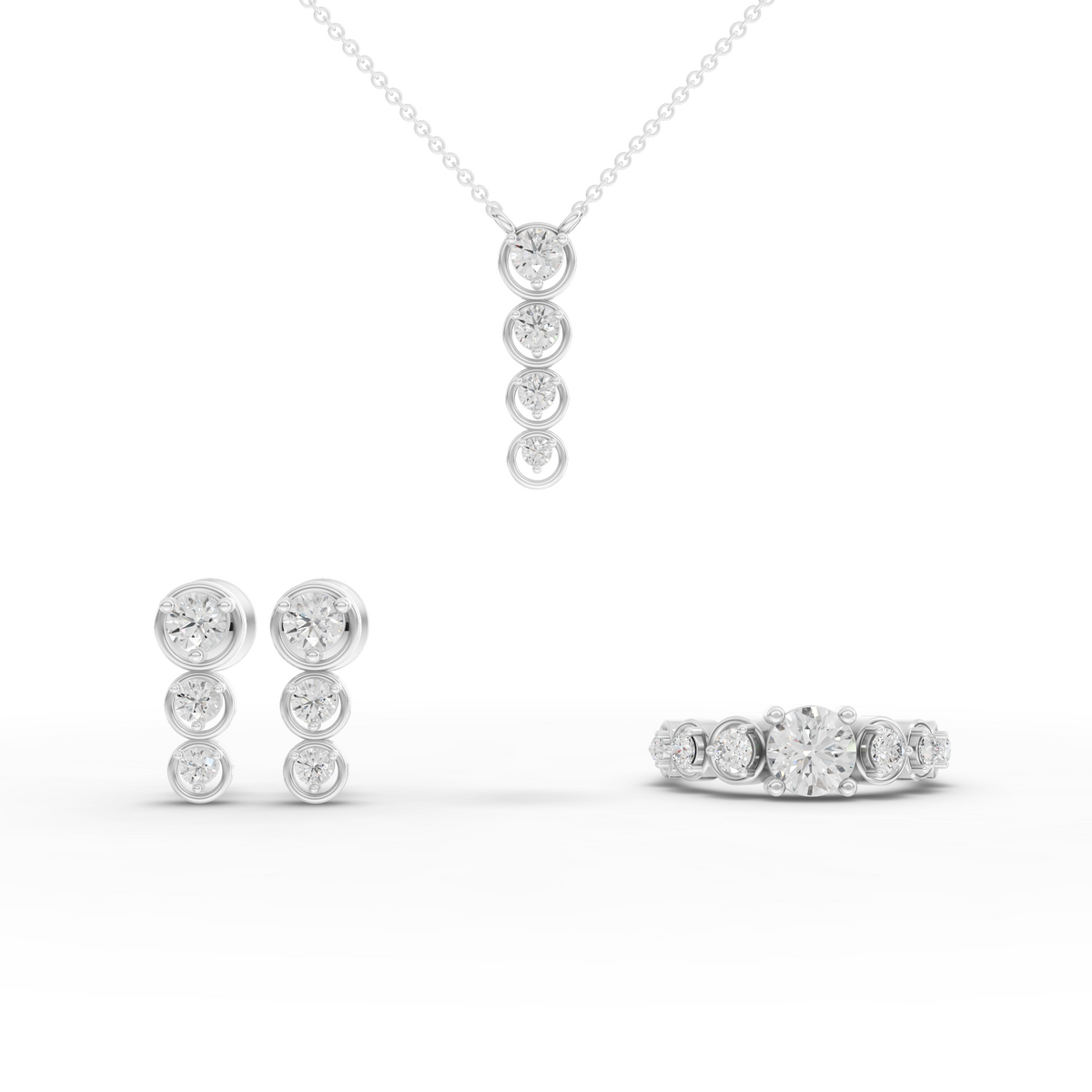 2.34 Ct Round Bezel Drop Lab Diamond Jewelry Set