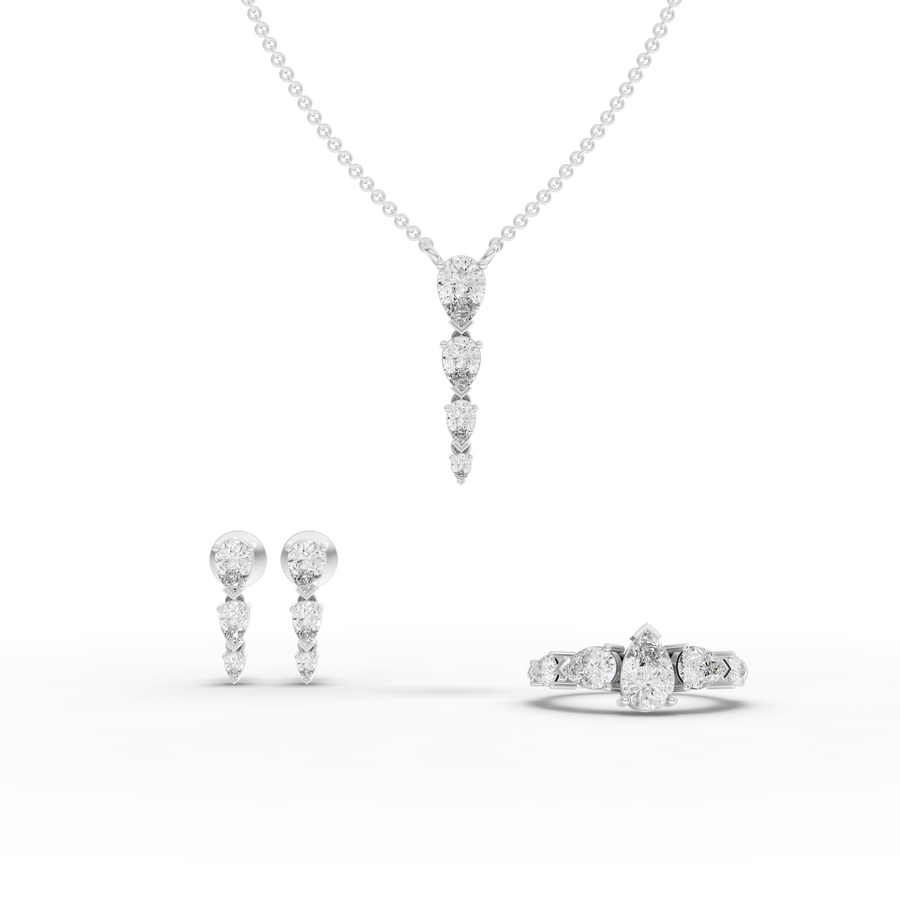 4.27 ct pear-shaped lab grown diamond jewellery set with multi-stone ring, pendant necklace and matching earrings