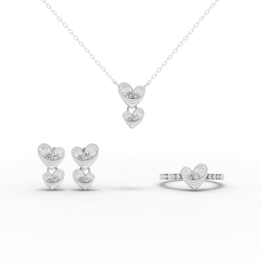 1.67 ct pear lab grown diamond jewellery set with ring, earrings and pendant necklace with pav accents