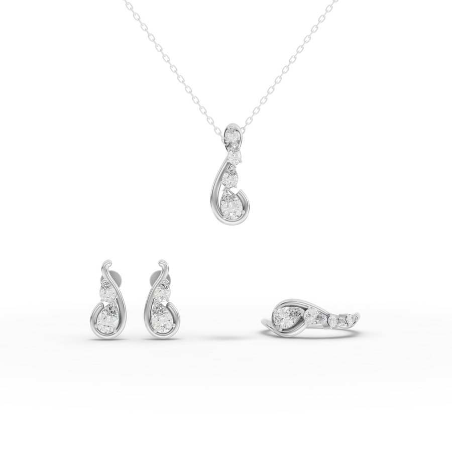 1.89 ct pear lab grown diamond jewelry set with pendant necklace, multi-stone ring and matching earrings