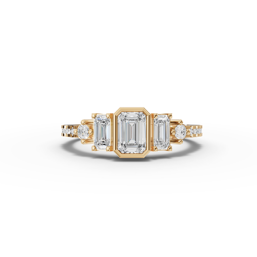 0.87 Ct Emerald Three Stone Lab Diamond Ring