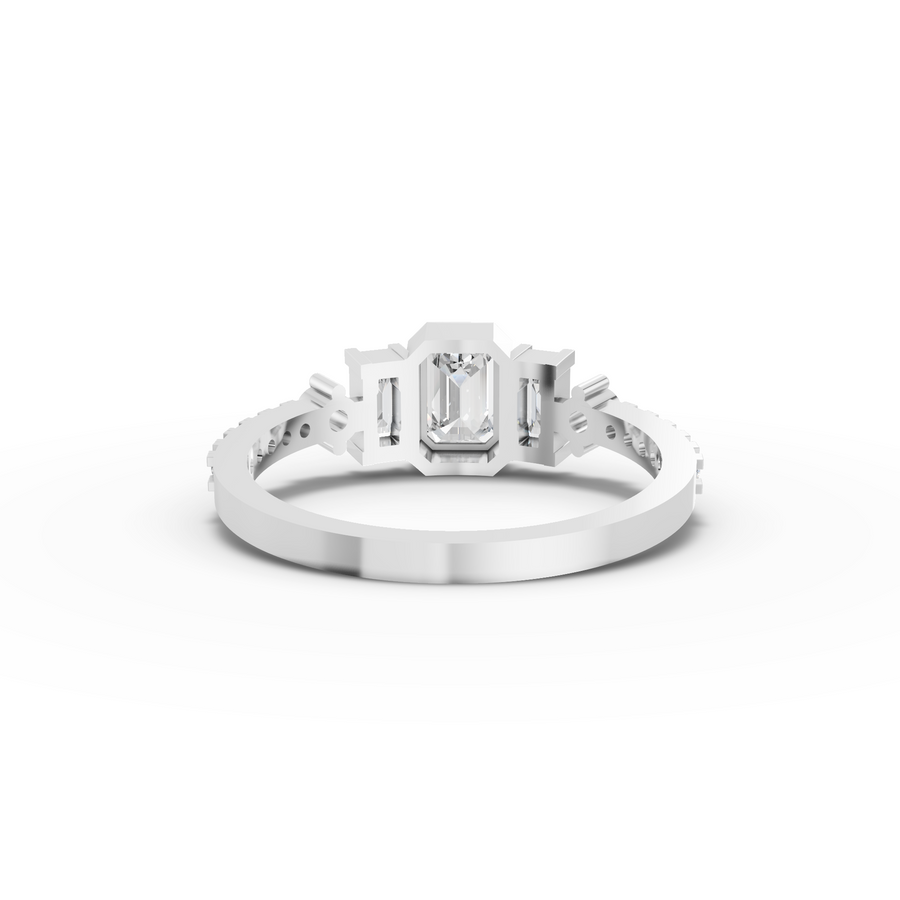 0.87 Ct Emerald Three Stone Lab Diamond Ring