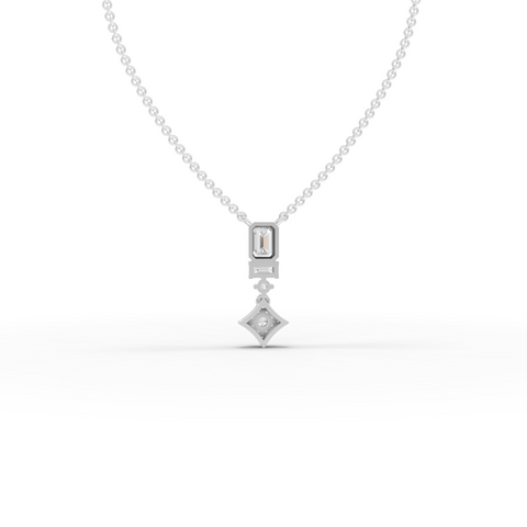 Lab Grown Emerald Cut Diamond Drop Jewelry Set with Earrings, Necklace and Engagement Ring