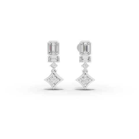 Lab Grown Emerald Cut Diamond Drop Jewelry Set with Earrings, Necklace and Engagement Ring