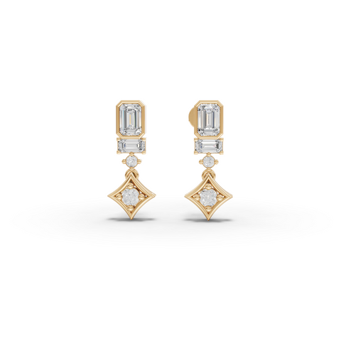 Lab Grown Emerald Cut Diamond Drop Jewelry Set with Earrings, Necklace and Engagement Ring