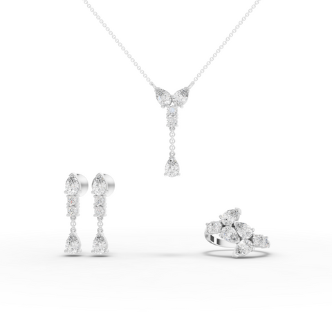 4.92 Ct Pear & Round Statement Lab Diamond Jewelry Set