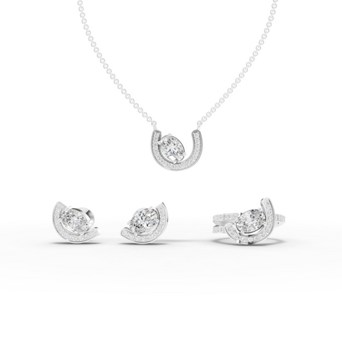 4.84 Ct Oval Lab Grown Diamond Horseshoe Halo Jewelry Set