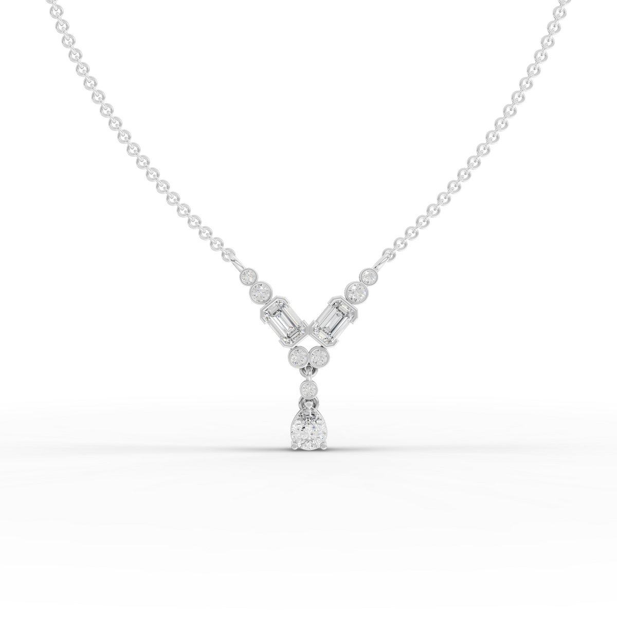 0.88 Ct Emerald & Pear Lab Diamond Chevron Drop Necklace