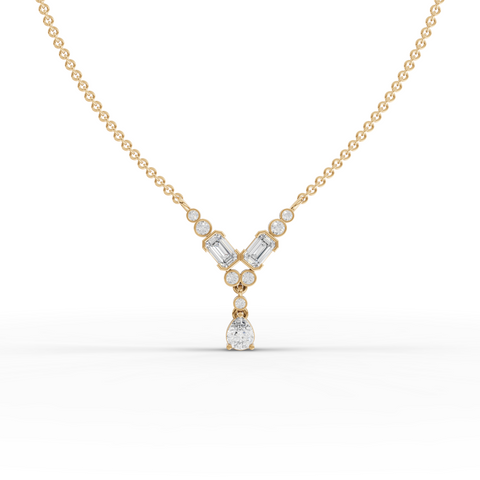 0.88 Ct Emerald & Pear Lab Diamond Chevron Drop Necklace