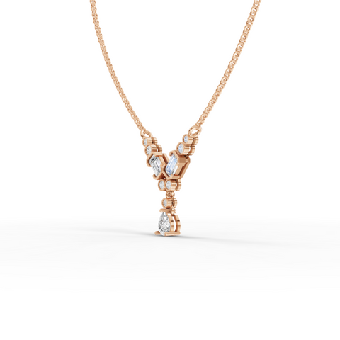 0.88 Ct Emerald & Pear Lab Diamond Chevron Drop Necklace