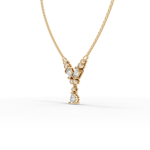 0.88 Ct Emerald & Pear Lab Diamond Chevron Drop Necklace