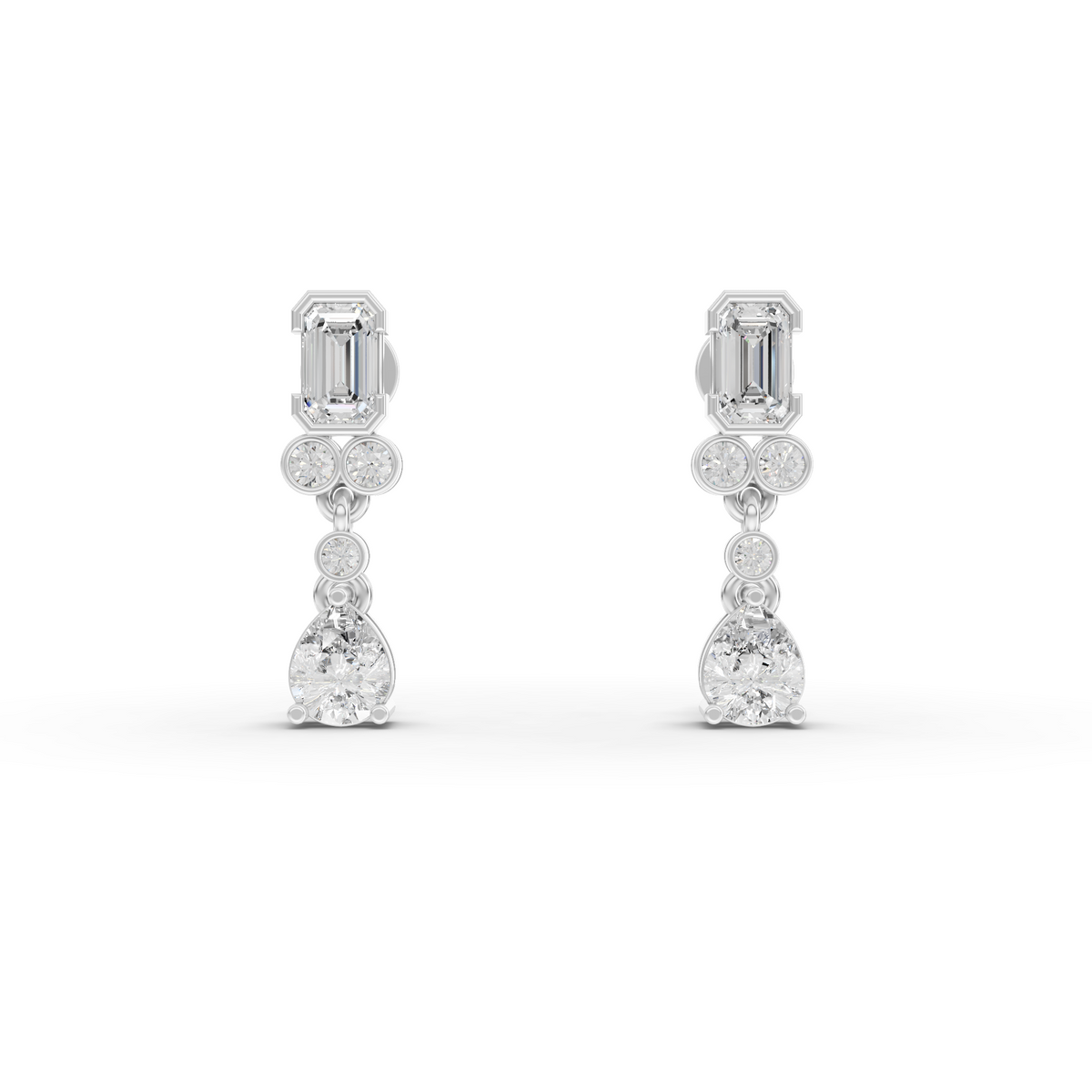 1.05 Ct Emerald & Pear Lab Diamond Geometric Drop Earrings