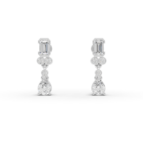 1.05 Ct Emerald & Pear Lab Diamond Geometric Drop Earrings