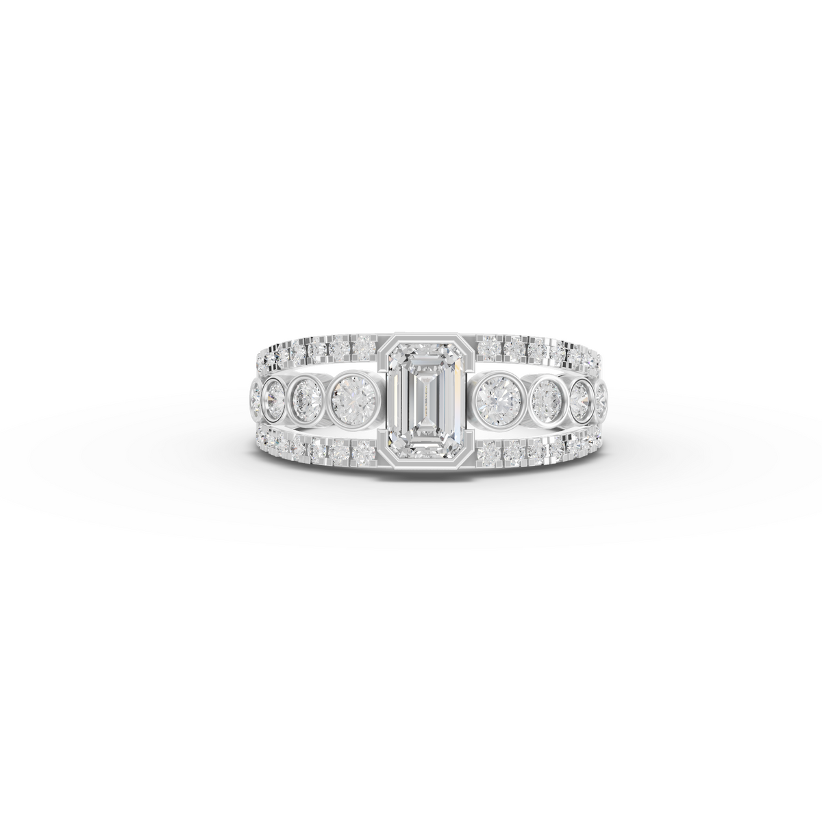 1.03 Ct Emerald Lab Diamond Statement Ring with Bezel Accents 0.75 Ct Center