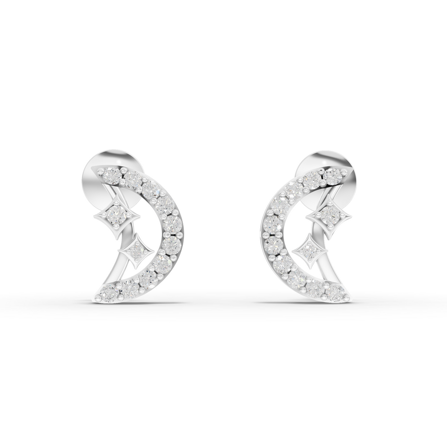 0.68 ct crescent moon and star lab grown diamond stud earrings with screw backs