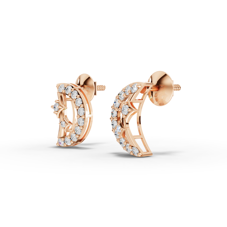 0.68 Ct Round Moon Star Diamond Stud Earrings
