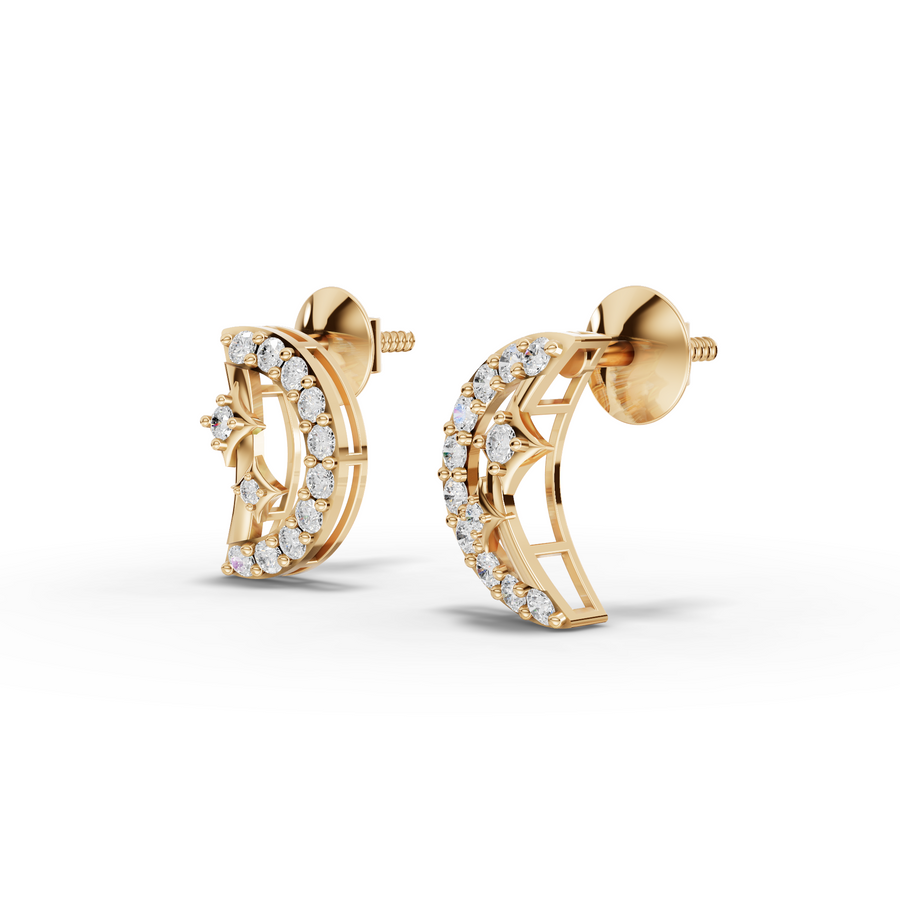 0.68 Ct Round Moon Star Diamond Stud Earrings