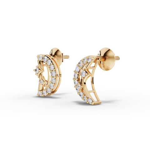0.68 Ct Celestial Crescent Moon Lab Diamond Star Stud Earrings