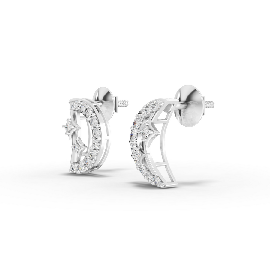0.68 Ct Round Moon Star Diamond Stud Earrings