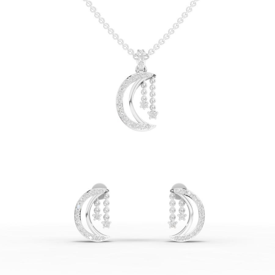 0.39 ct Celestial Moon & Star lab grown diamond jewellery set with pendant necklace and matching screw-back earrings