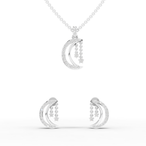 0.39 Ct Celestial Moon & Star Charm Lab Diamond Jewelry Set