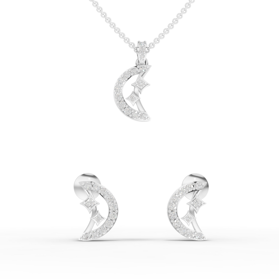 1.09 ct round lab grown diamond jewellery set with pendant necklace and matching screw back diamond earrings