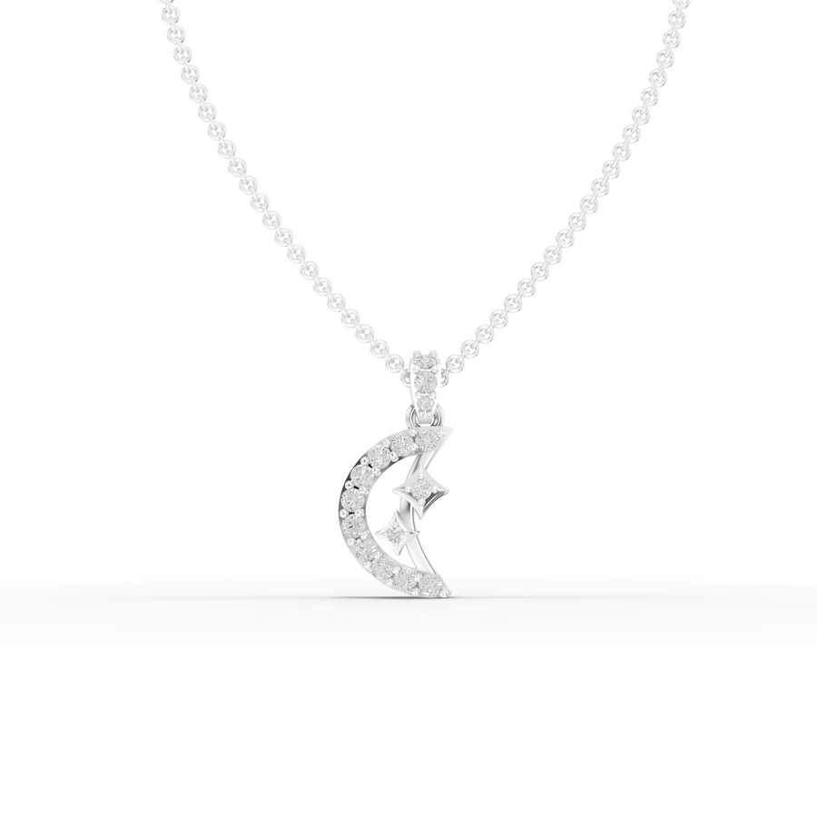0.40 ct celestial crescent moon lab diamond pendant with star accents