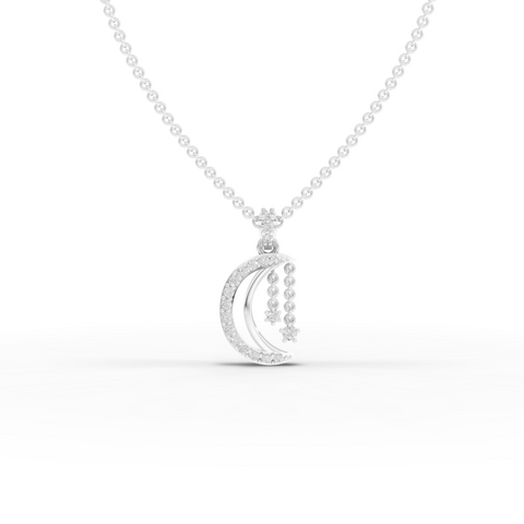 Lab Grown Diamond Crescent Moon Pendant Necklace with Dangling Star Charms