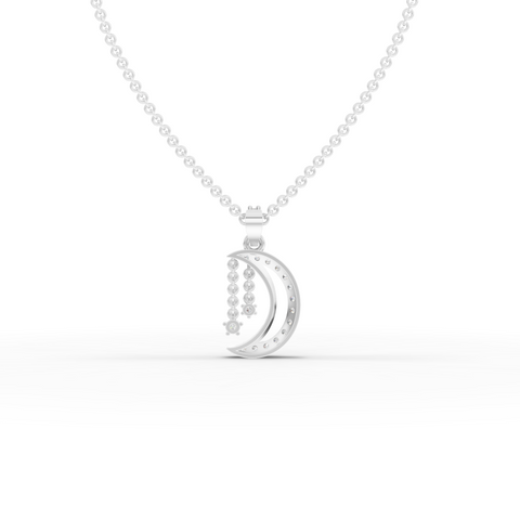 Lab Grown Diamond Crescent Moon Pendant Necklace with Dangling Star Charms