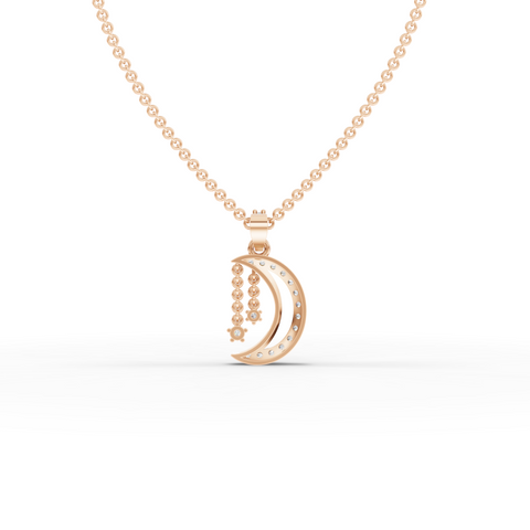 Lab Grown Diamond Crescent Moon Pendant Necklace with Dangling Star Charms