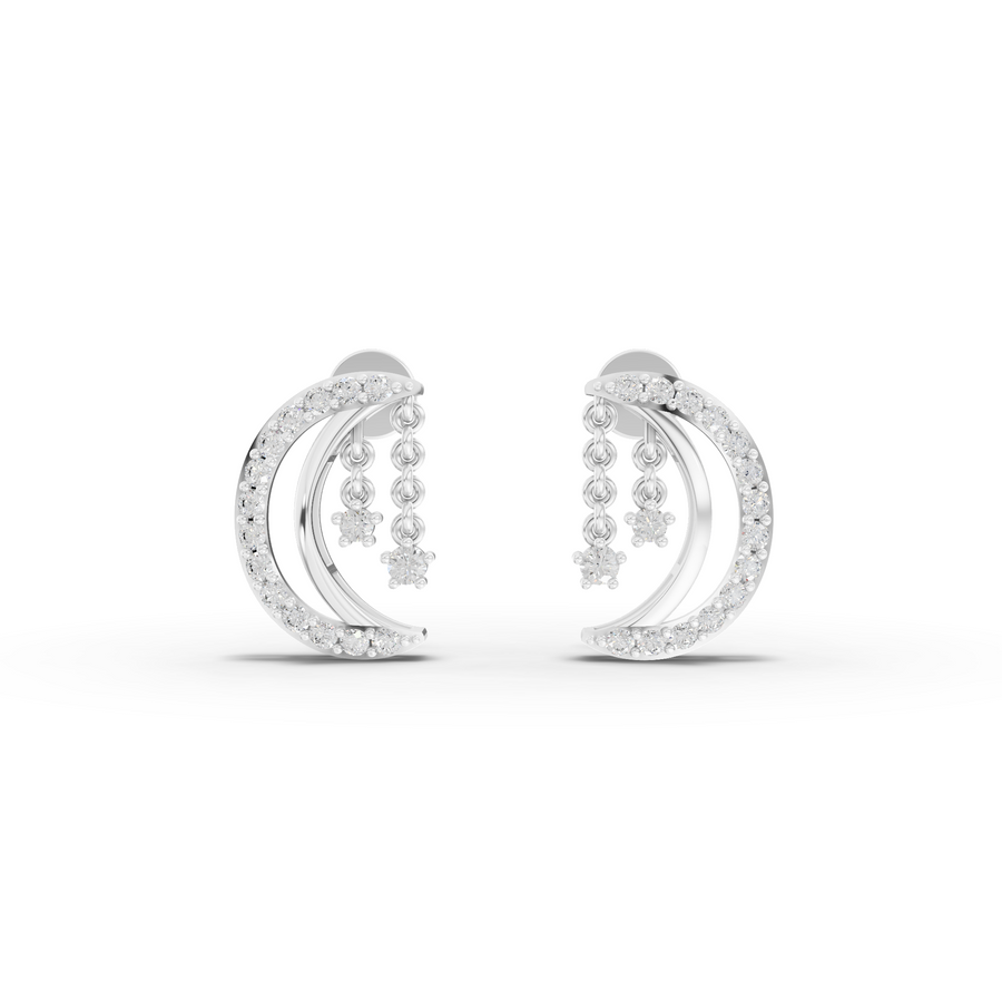 0.28 ct lab grown diamond crescent moon drop earrings with dangling star charms and screw backs