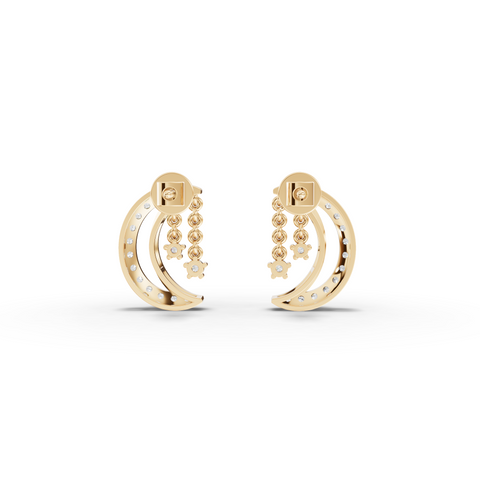 0.28 Ct Celestial Crescent Moon Lab Diamond Star Charm Earrings