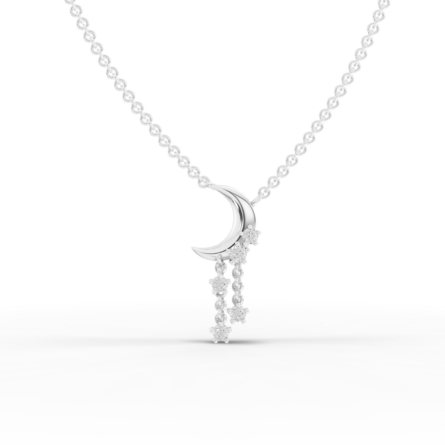 0.16 ct celestial crescent moon lab diamond pendant with star drop details in precious metal