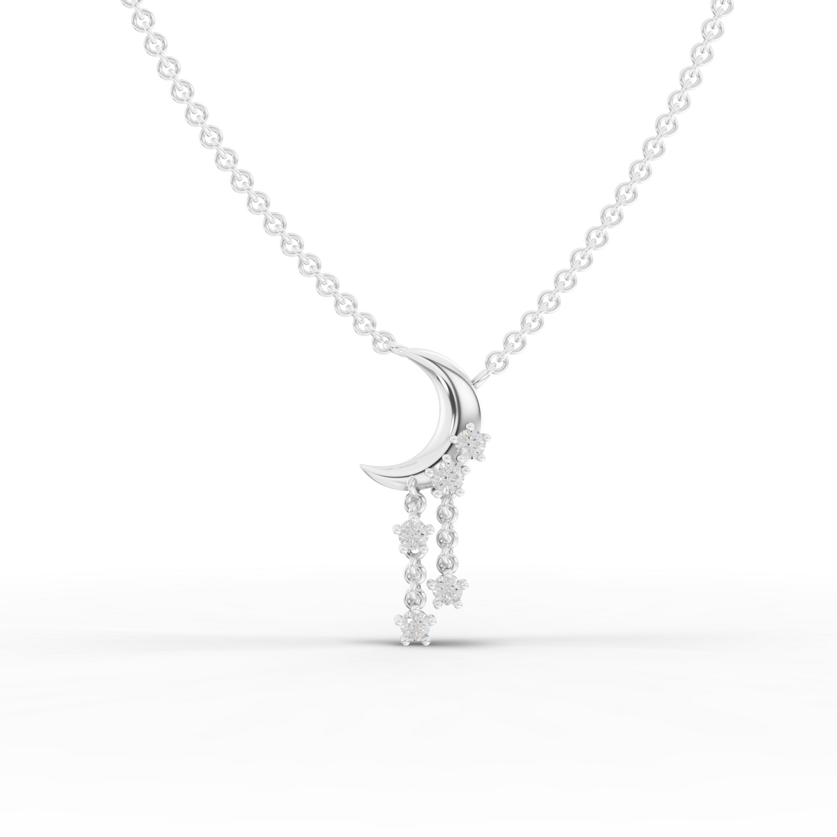 0.16 Ct Celestial Crescent Moon Lab Diamond Star Drop Necklace