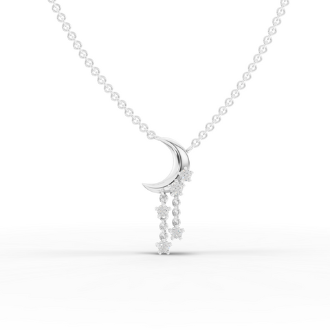 Luxury Lab Grown Diamond Crescent Moon Drop Earrings and Pendant Necklace Jewelry Set