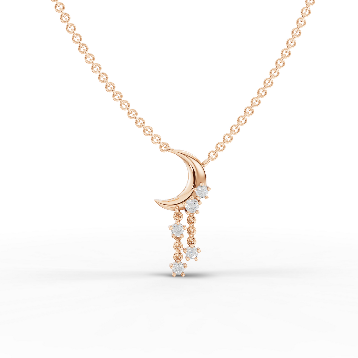 Luxury Lab Grown Diamond Crescent Moon Pendant Necklace with Floating Star Drops