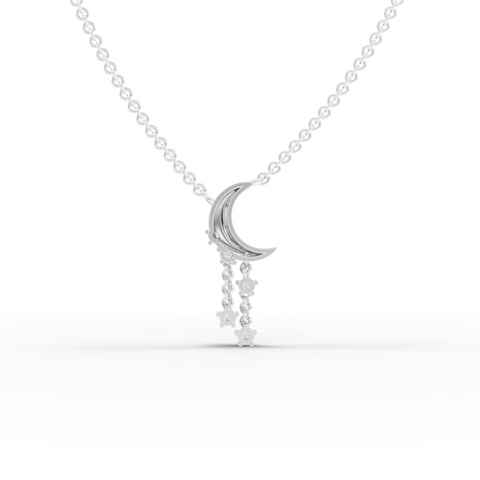 Luxury Lab Grown Diamond Crescent Moon Drop Earrings and Pendant Necklace Jewelry Set