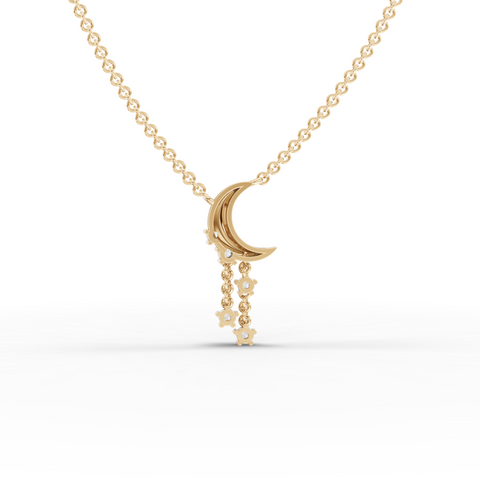 Luxury Lab Grown Diamond Crescent Moon Drop Earrings and Pendant Necklace Jewelry Set