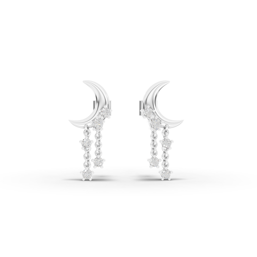 0.32 ct celestial crescent moon lab grown diamond star drop earrings with screw back closure