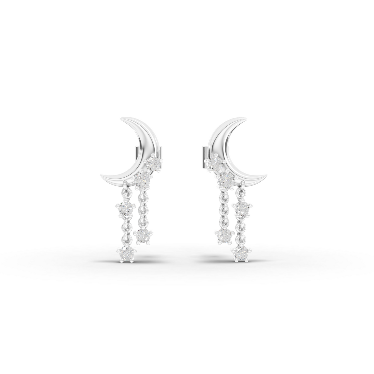0.32 Ct Celestial Crescent Moon Lab Diamond Star Drop Earrings