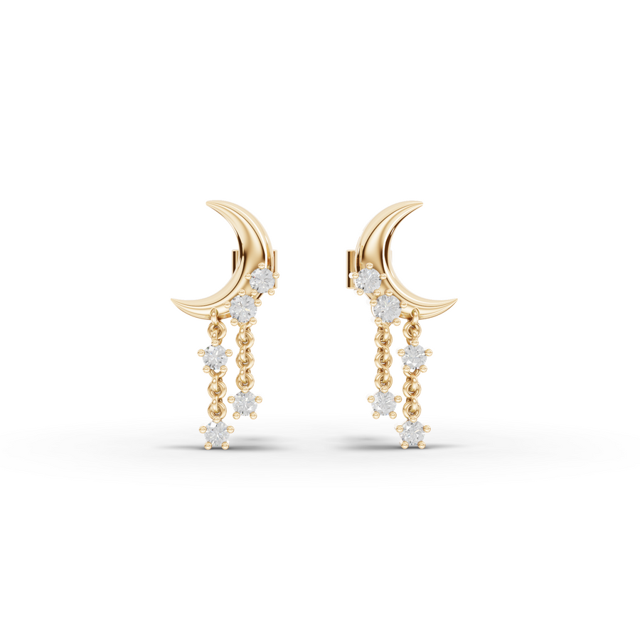0.32 Ct Round Moon With Star Drop Earrings