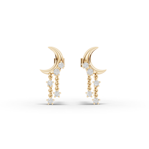 Luxury Lab Grown Diamond Crescent Moon Drop Earrings and Pendant Necklace Jewelry Set