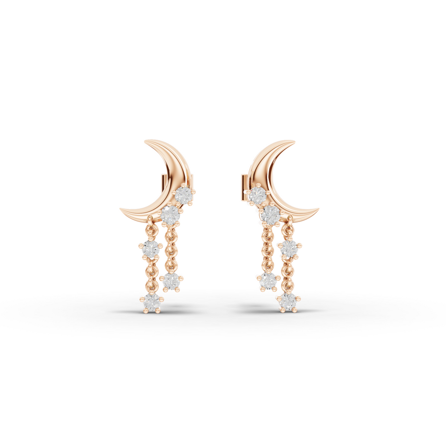 0.32 Ct Round Moon With Star Drop Earrings