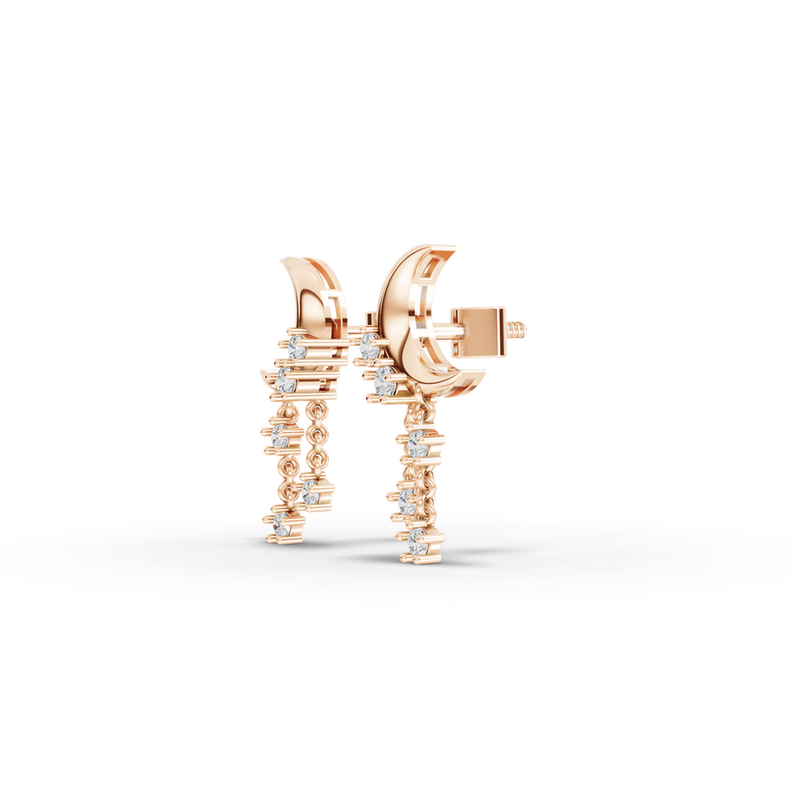 0.32 Ct Round Moon With Star Drop Earrings
