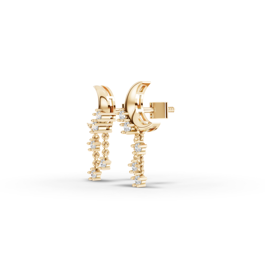 0.32 Ct Round Moon With Star Drop Earrings