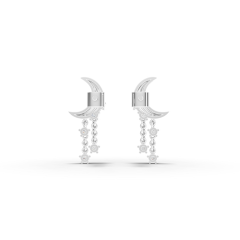 Luxury Lab Grown Diamond Crescent Moon Drop Earrings and Pendant Necklace Jewelry Set